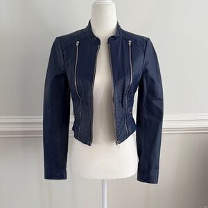 bebe Dark Blue Leather Jacket